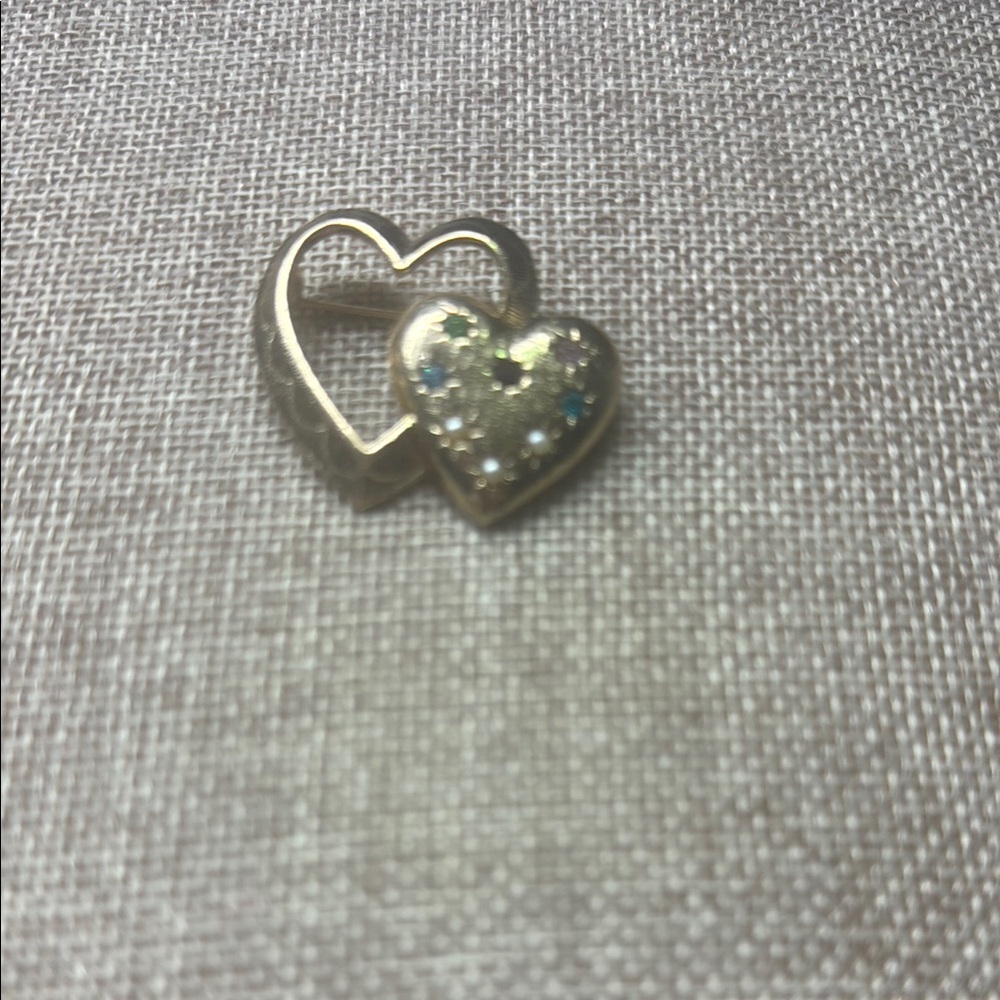 Gold and Silver Heart Brooch with Textured Design